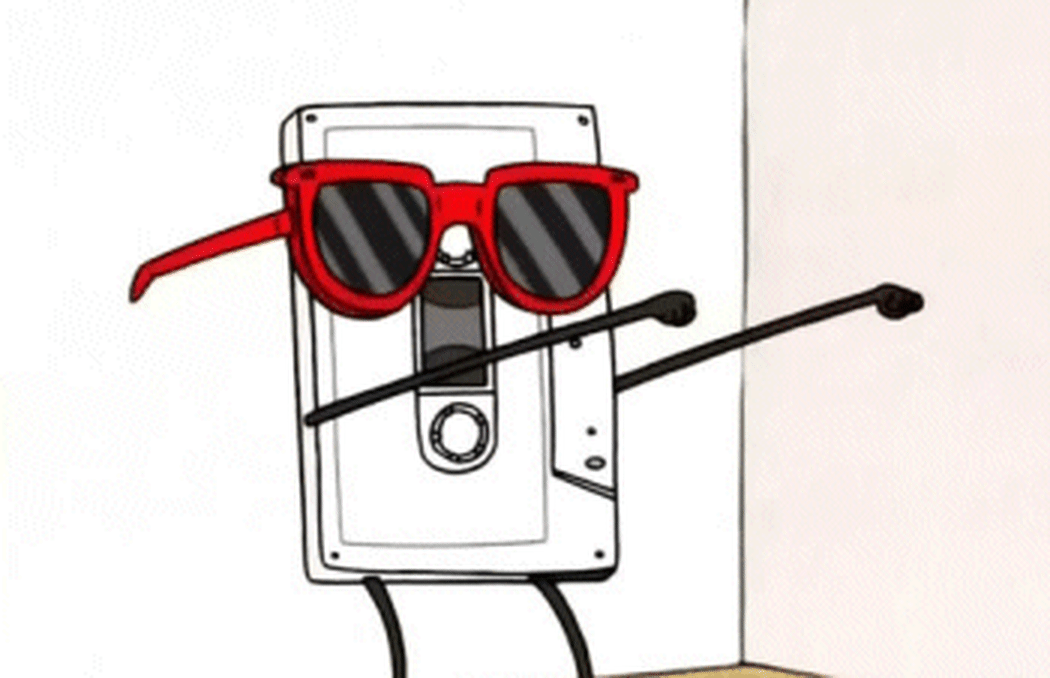 a cartoon tape wearing sunglasses and dancing