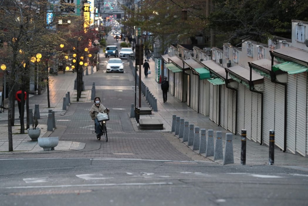 A photo shows quiet shopping street in Nara on April 16, 2020, amid an outbreak of the new coronavirus COVID-19.