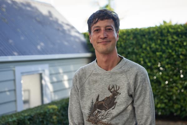 Marlon Williams poses after an interview with Saturday Morning's Mihi Forbes about his new album Te Whare Tīwekaweka.