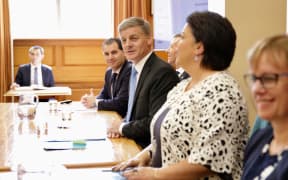 National Party leader Bill English (centre) and Paula Bennett (2nd right).