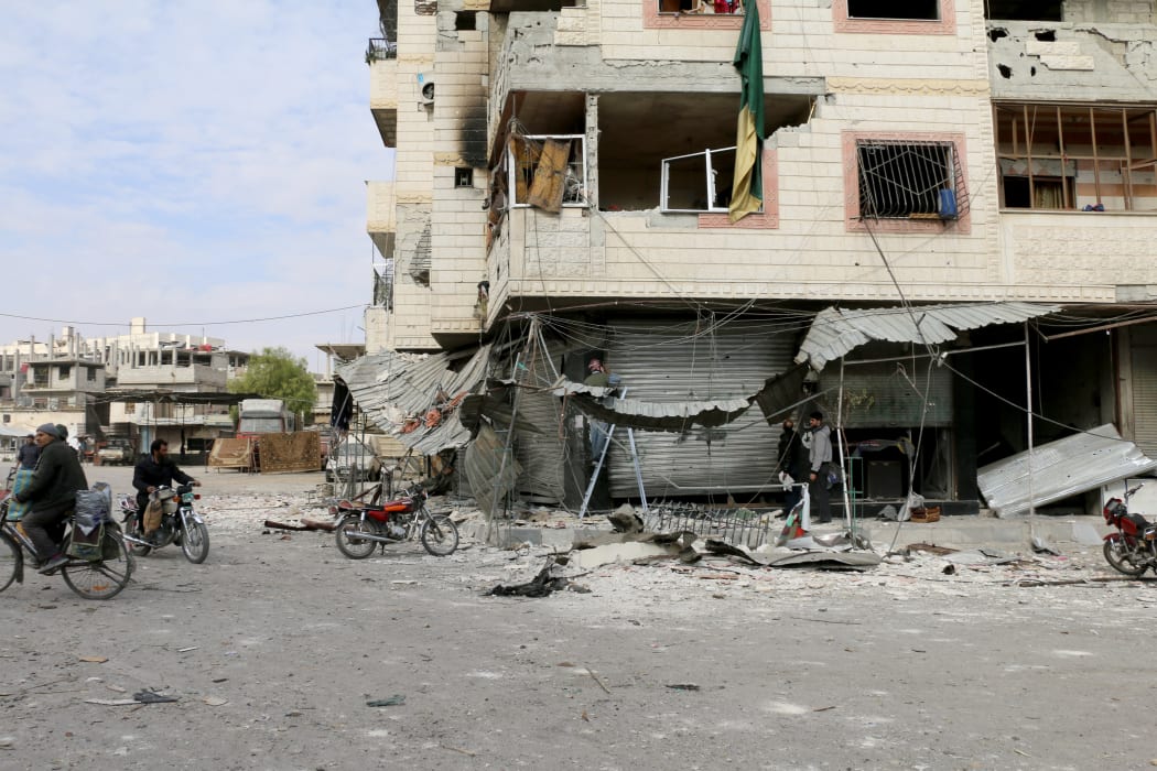 Heavily damaged buildings are seen in this file photo of Misraba.