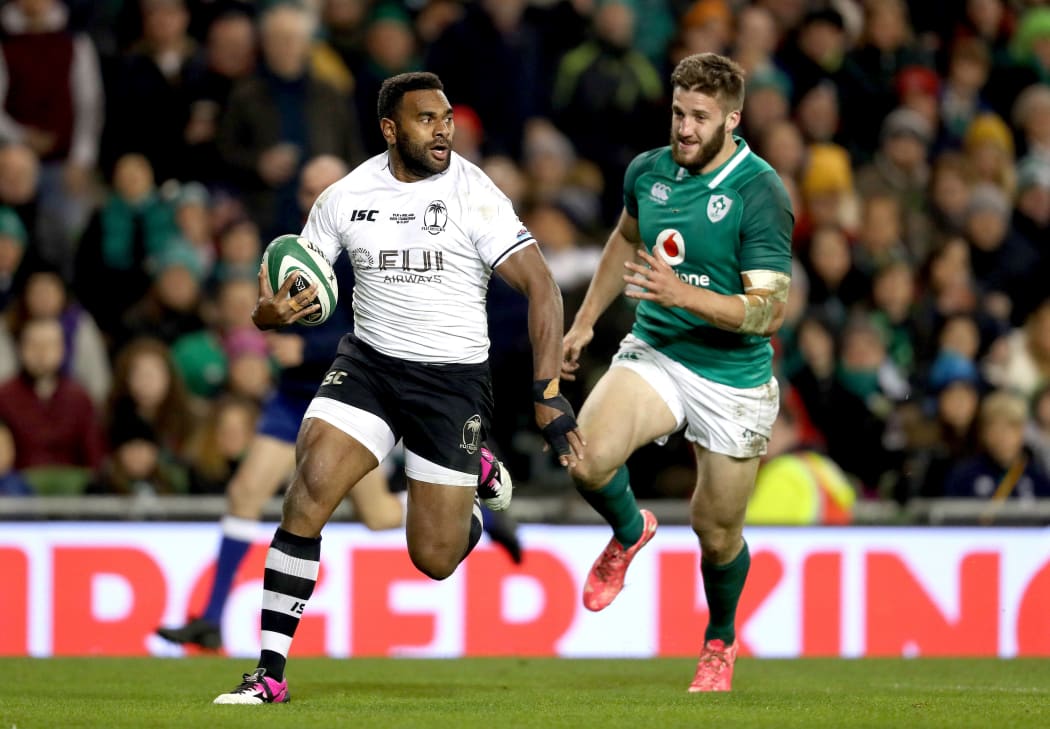 Timoci Nagusa heads for the tryline against Ireland in 2017.