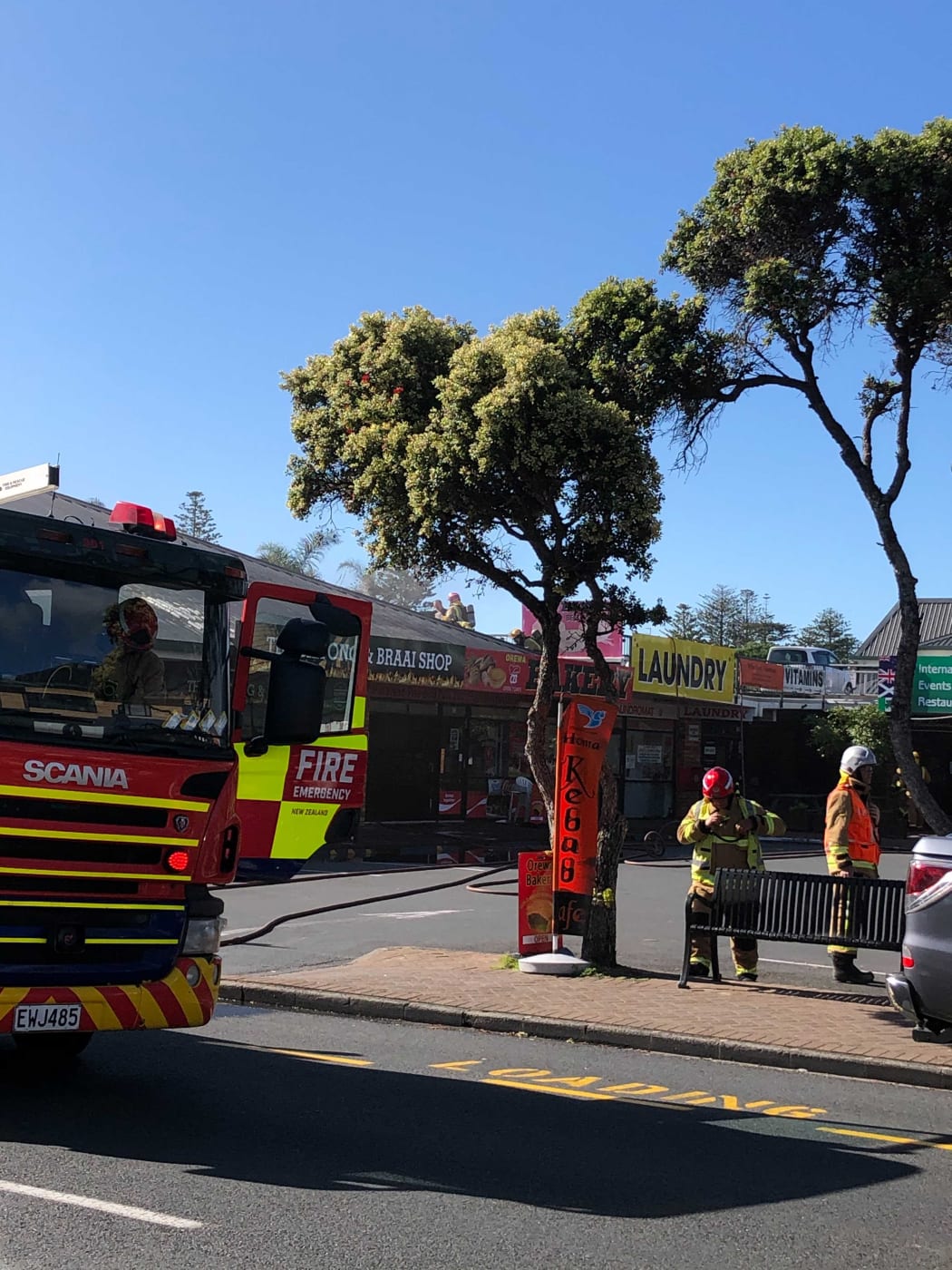 Fire crews arrived at the building in Orewa to find the roof on fire.