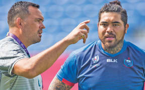 Samoa coach Steve Jackson and number eight Afasetiti Amosa, who is now out of  RWC 2019