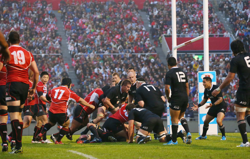 The All Blacks playing Japan in Tokyo in 2013.