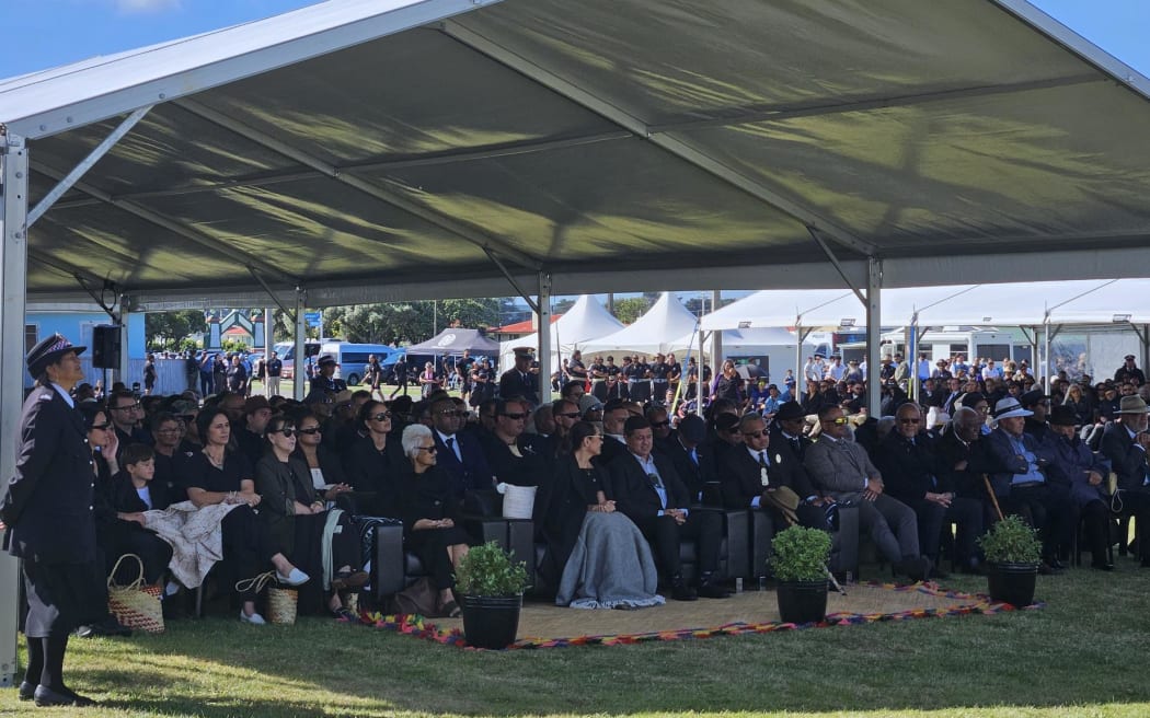 Te Arikinui Kuini Nga wai hono i te po and Te Rangimaheu Te Heuheu (center) being welcomed to Rātana.