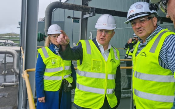 Chris Luxon pictured at the Te Mihi Geothermal Powerstation during the 2023 election campaign