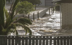 Houses on College Road, opposite the stopbank wall on the river Rangataiki that breached and flooded the majority of the town causing the evacuation of 1600 residents.