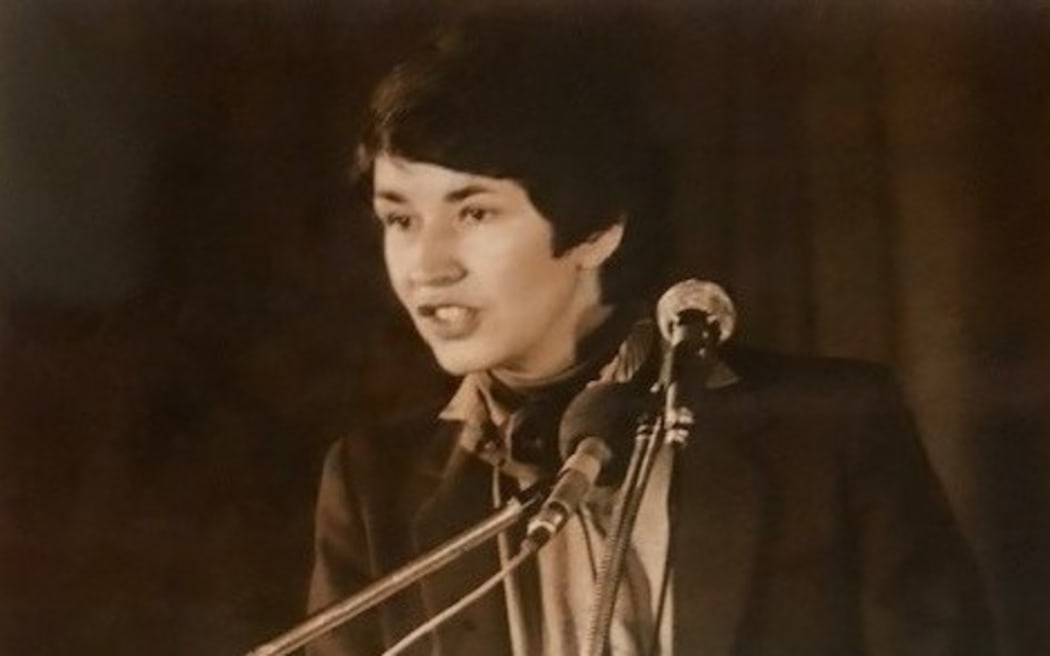 Sue Wood addressing a crowd during her time as National Party president.