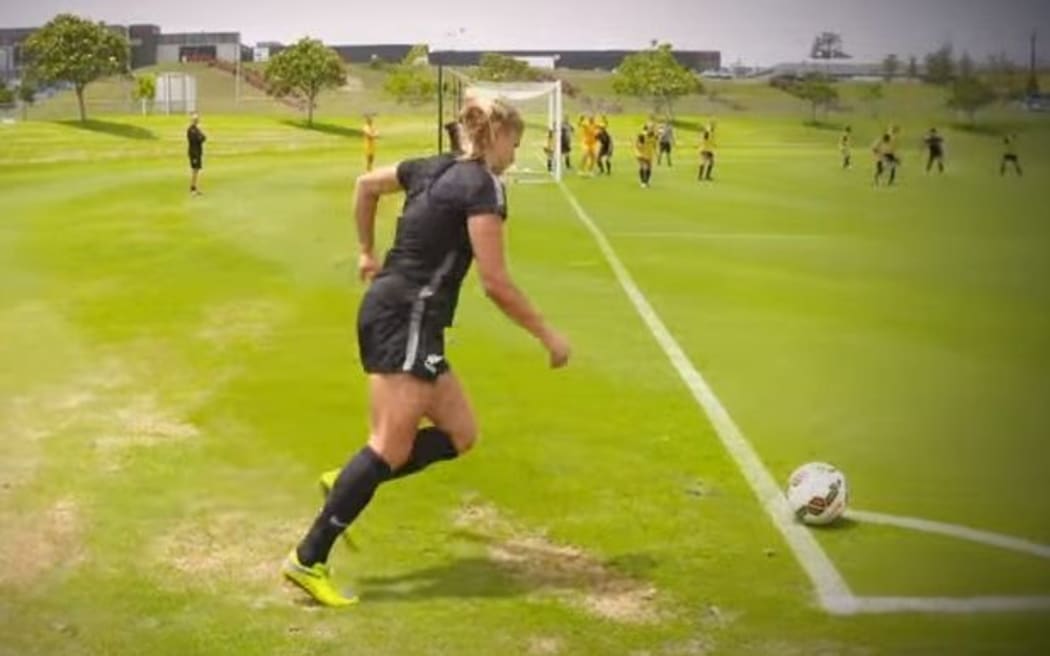The Football Ferns prepare for a corner in training
