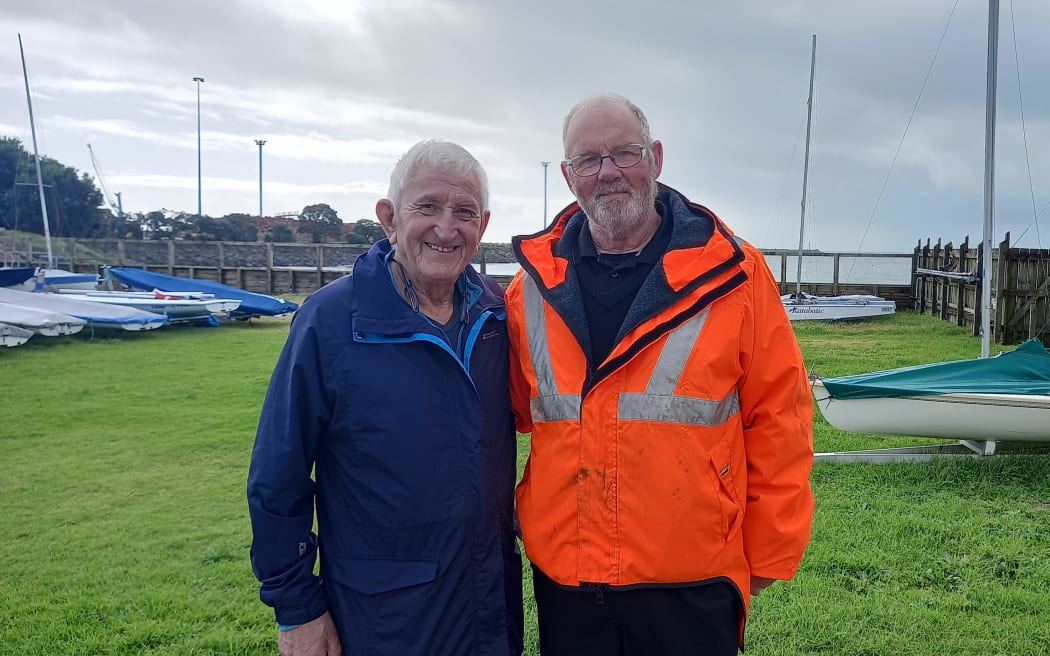 Ray Barlow (left), who was Port Taranaki operations manager when Kupe came to Port Taranaki in 2009, and Port Taranaki senior tug master Barry Govier.