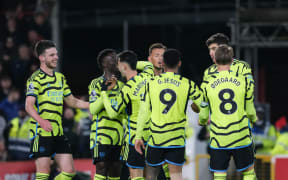 Arsenal celebrate a goal.