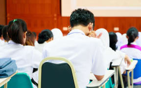 Students  sit on chair  interior classroom learning in education university