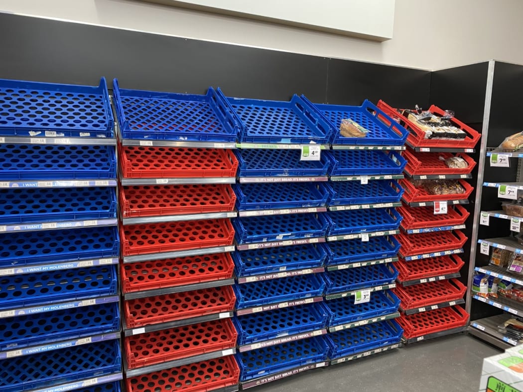 Bread shelves emptied of products in Wanaka.