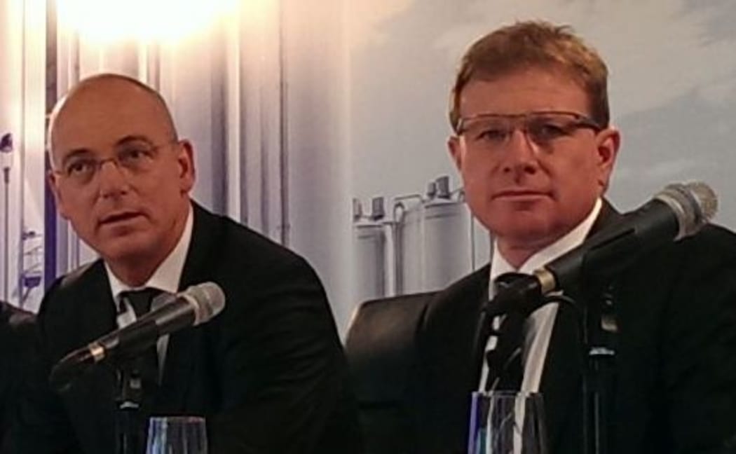 Fonterra chief executive Theo Spierings, left, and chairman John Wilson.
