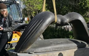The bronze bird sculpture before it was stolen.