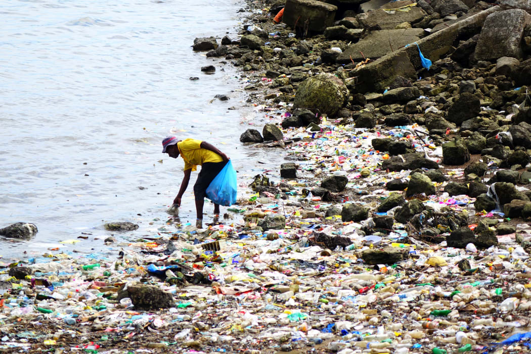 Port Moresby city cleanup effort in action on the city's waterfront.