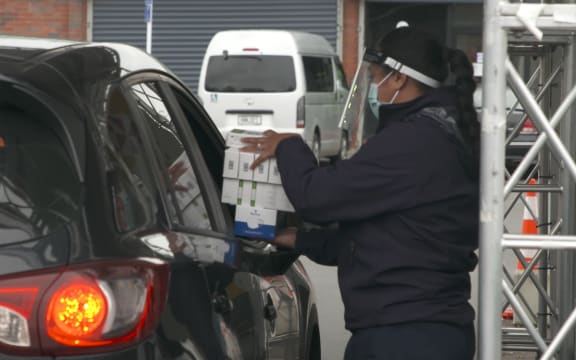 Free Covid RAT tests given out at Balmoral's testing station.