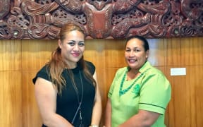 (L-R) New Zealand High Commission Team Administrator (Development), Lesieli Nai, with Pelenitina Vao