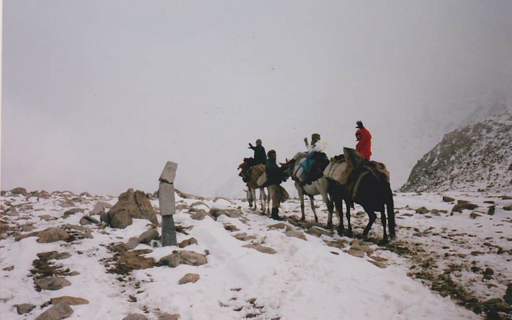 Neil and Sandra Chesterton and their two sons crossing the border of Afghanistan into Pakistan after 9/11. This was the only way they could get out of the country. The Taliban blocked every other way out.