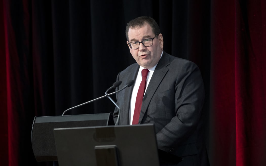 140520 BUDGET 2020 POOL PHOTO 
Finance Minister Grant Robertson delivers 2020 Budget to media in lockup @ banquet hall parliament Wellington  first day Covid level 2
Pictured: Grant Robertson MOF