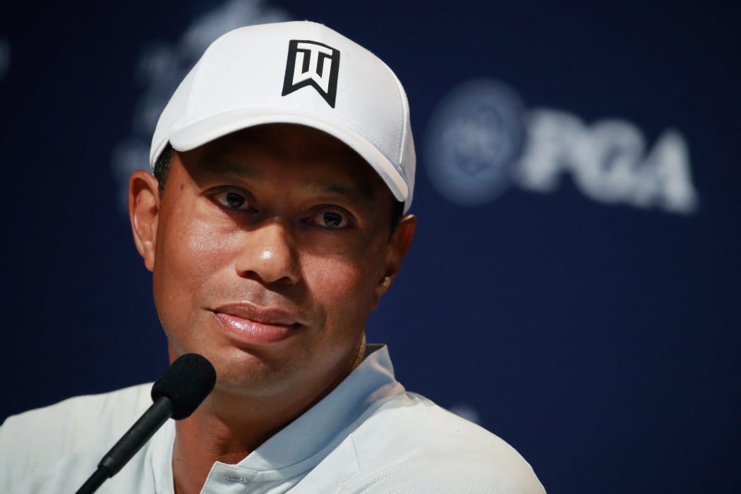 Tiger Woods speaks to the media during a press conference prior to the 2018 PGA Championship at Bellerive Country Club on August 7, 2018 in St. Louis, Missouri.