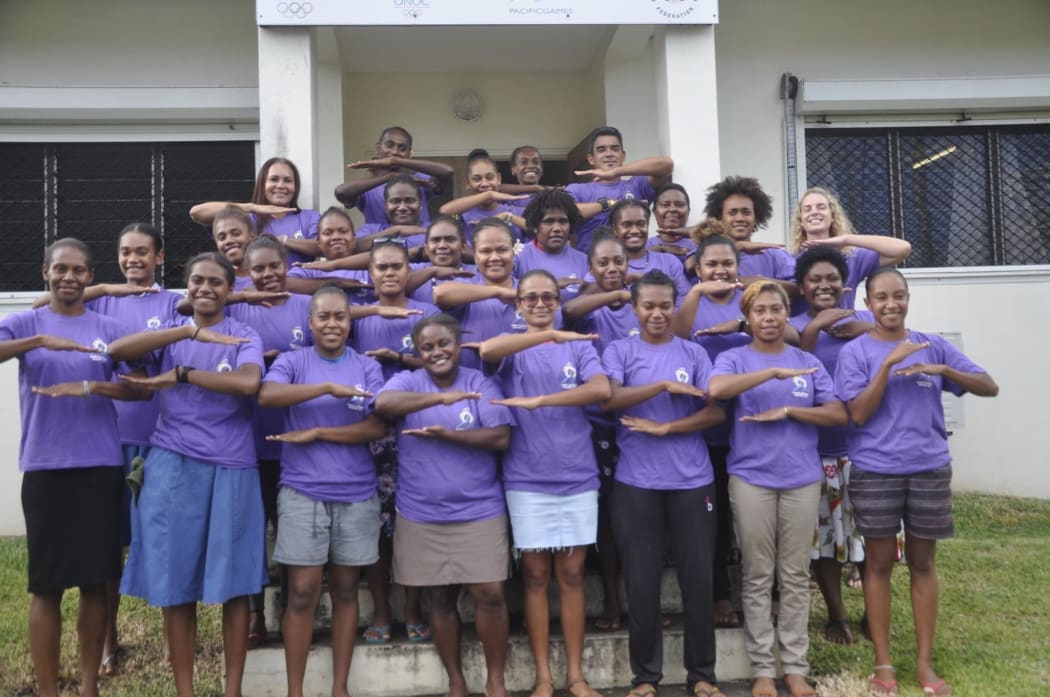 Jessica Richardson (3rd row - R) says the sporting staff and athletes in Vanuatu have become her family.