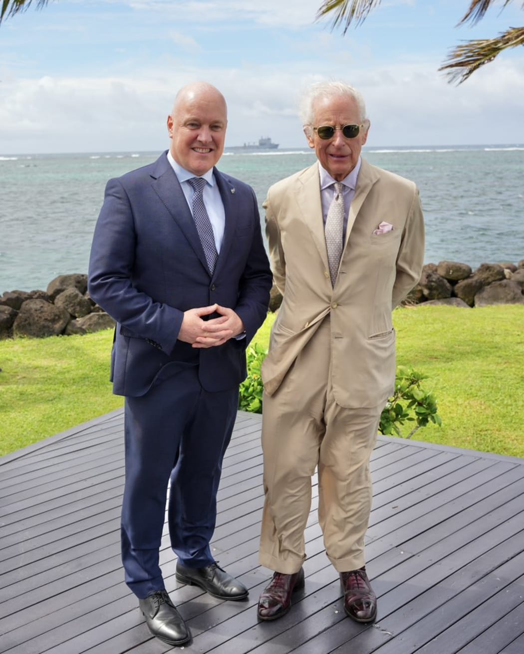 Prime Minister Christopher Luxon and King Charles in Samoa, 25 October.