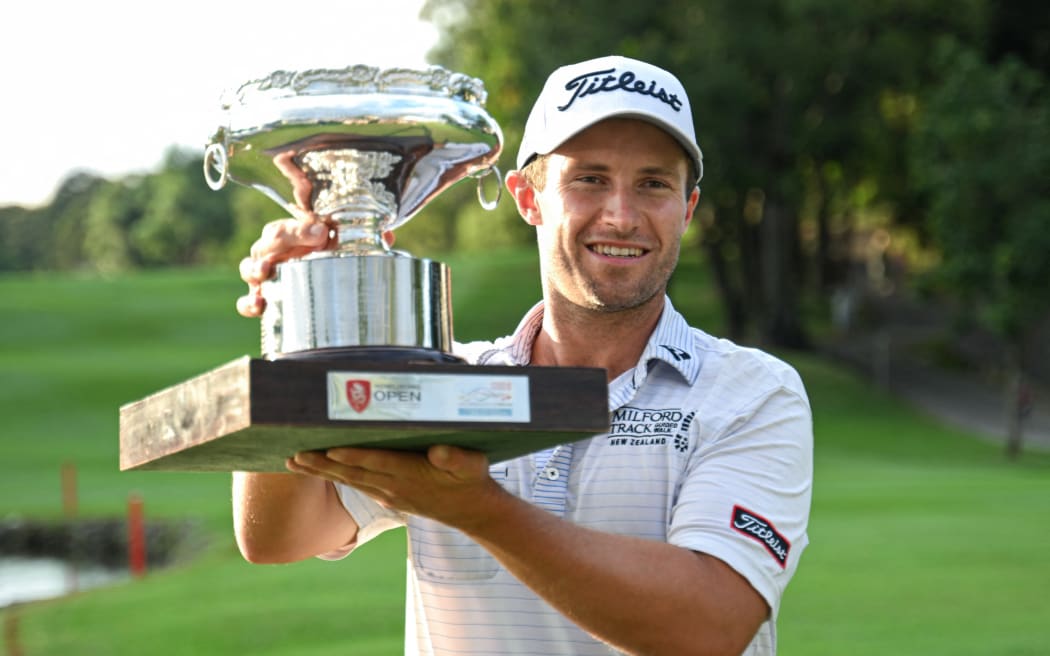 New Zealand's Ben Campbell celebrates after his victory at the Hong Kong Open at Fanling golf club in Hong Kong.