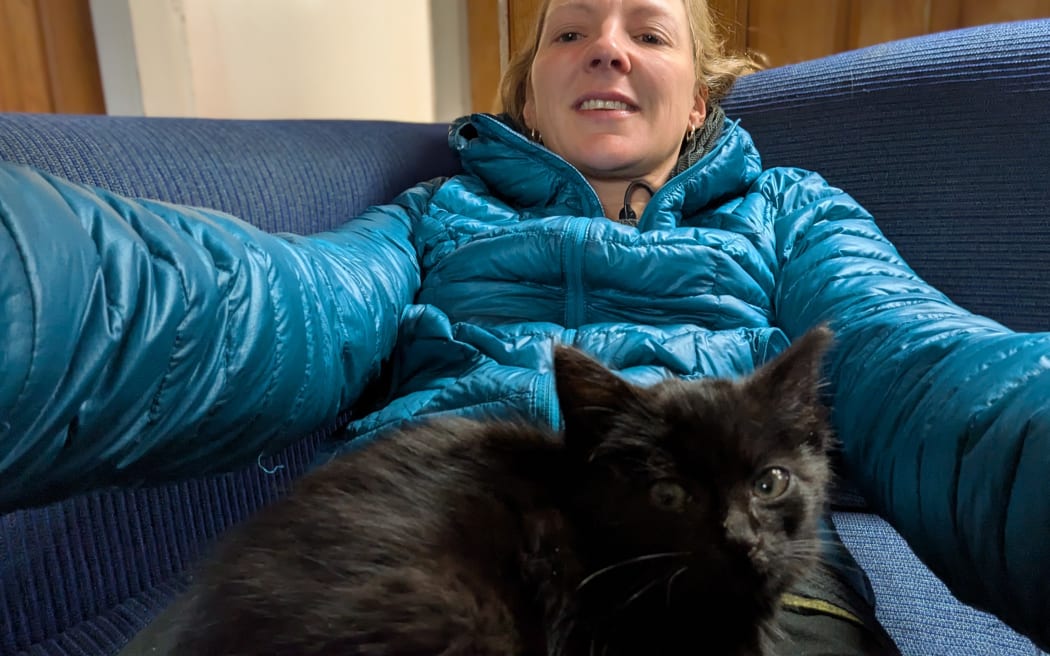 UK hiker Katie Evans with her companion Bluffy.