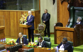 Australia's Prime Minister Anthony Albanese addresses the Papua New Guinea Parliament in Port Moresby on January 12, 2023.