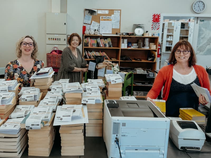 BDS staff prepare to distribute thousands more books. From left Aimee Bloy, Lesley Heal and Jane Baxter.