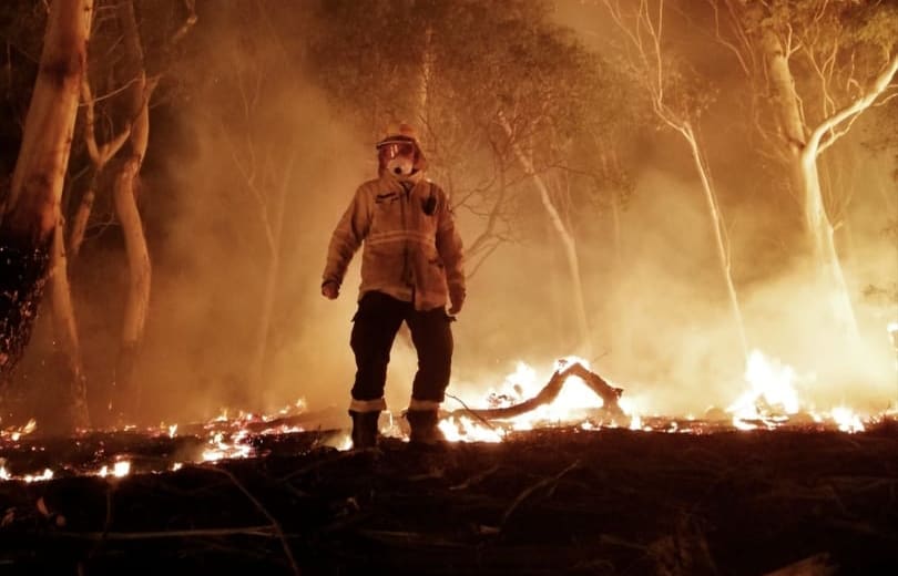 Canterbury University student fighting Australian bush fires Fergus Simpson in the midst of one of the blazes.