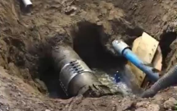 The site of the water leak in Gisborne