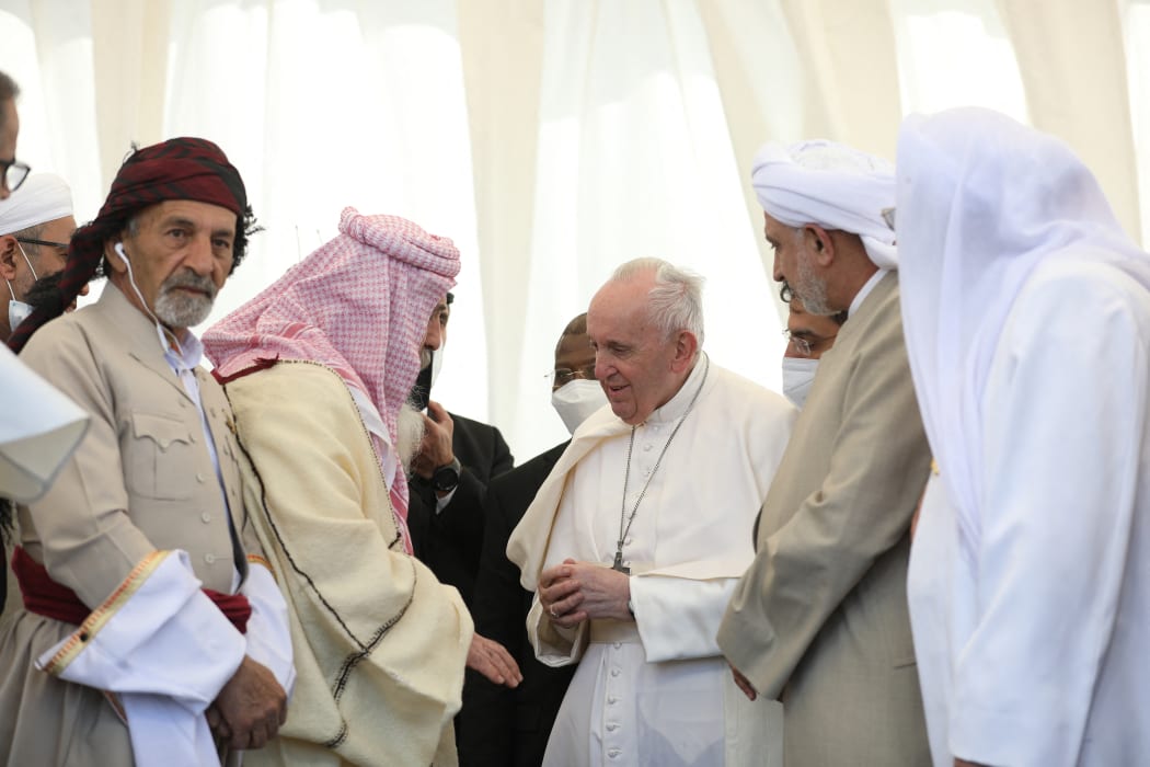 Pope Francis visits the ancient Iraqi city of Ur. 'We cannot be silent when terrorism abuses religion'.
