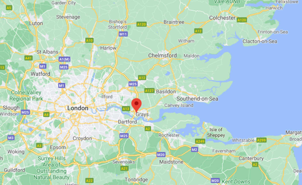 The location the truck was found in an industrial complex in West Thurrock, east of London.