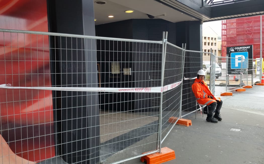 The cordon around the quake-damaged Reading cinema carpark in central Wellington.