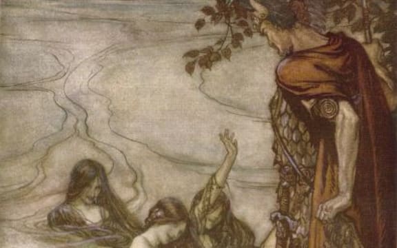 Rhine maidens warn Siegfried, by Arthur Rackham, 1912