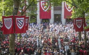 Outside Harvard University in Boston on the day that Prime Minister Jacinda Ardern received an honorary doctorate.