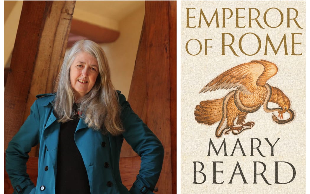 composite of Mary beard and the book cover of Emperor of Rome
