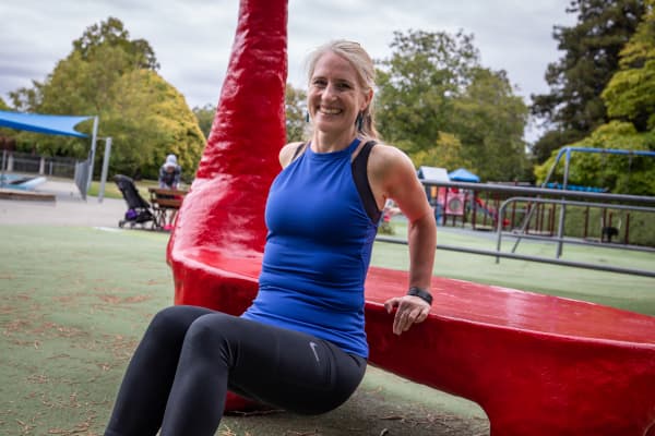 Personal trainer Kristina Wischnowsky demonstrating exercising in Christchurch's Hagley Park