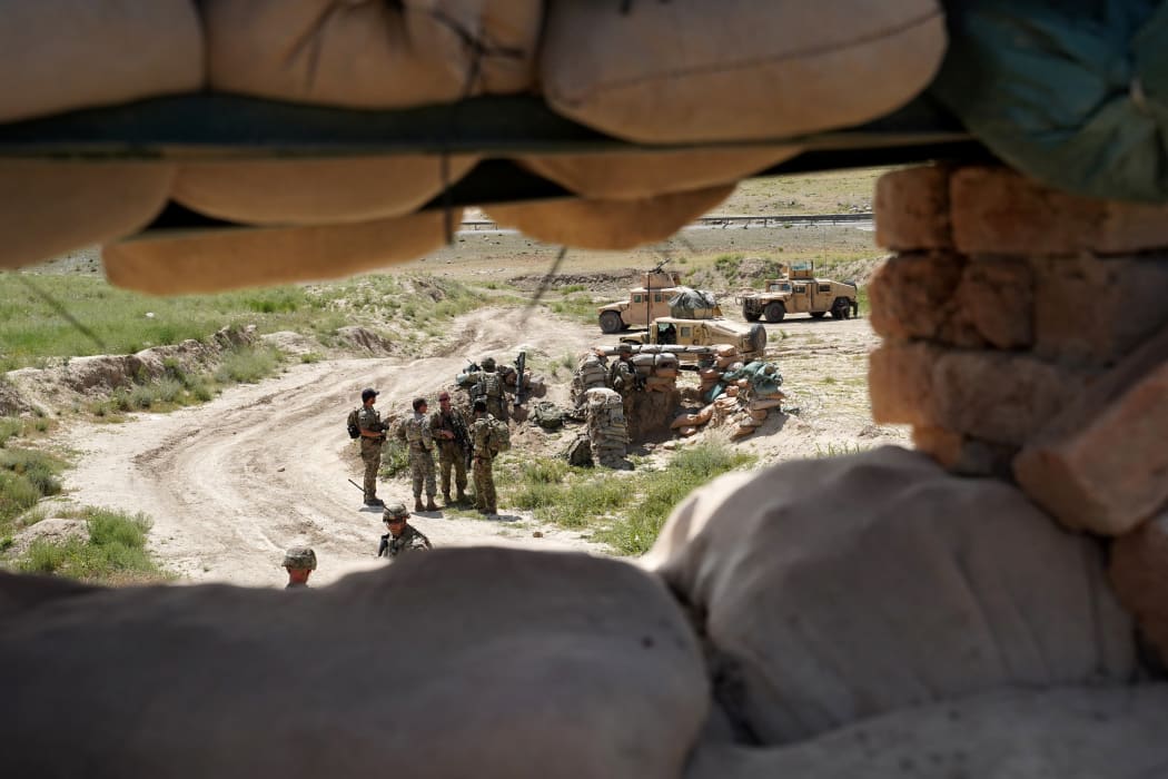 US troops at the Afghan National Army  checkpoint in Nerkh district of Wardak province west of Kabul in 2019.