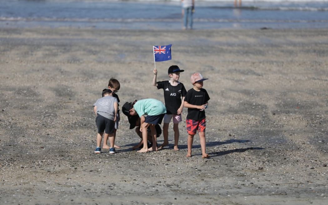 America's Cup fans at Takapuna beach