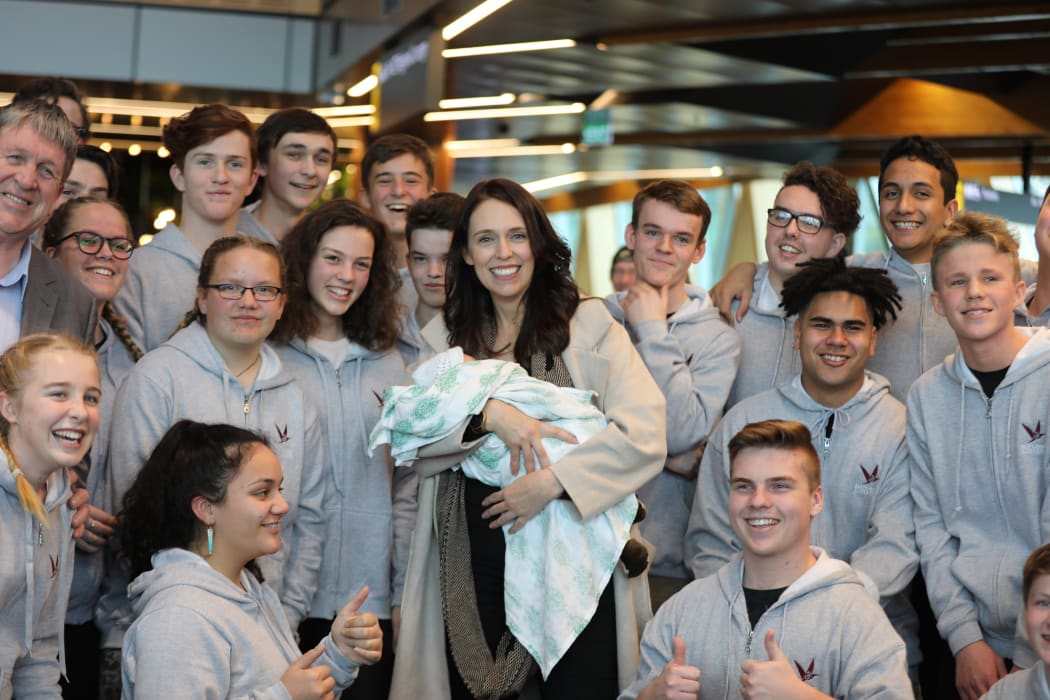 Students from Nayland College sang the family a song as they arrived in Wellington.