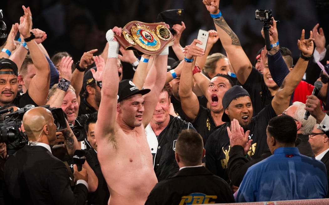 Joseph Parker celebrates after beating Andy Ruiz.