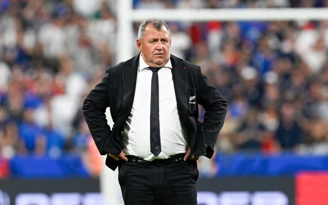 New Zealand coach Ian Foster dejected after the opening Rugby World Cup loss to France.