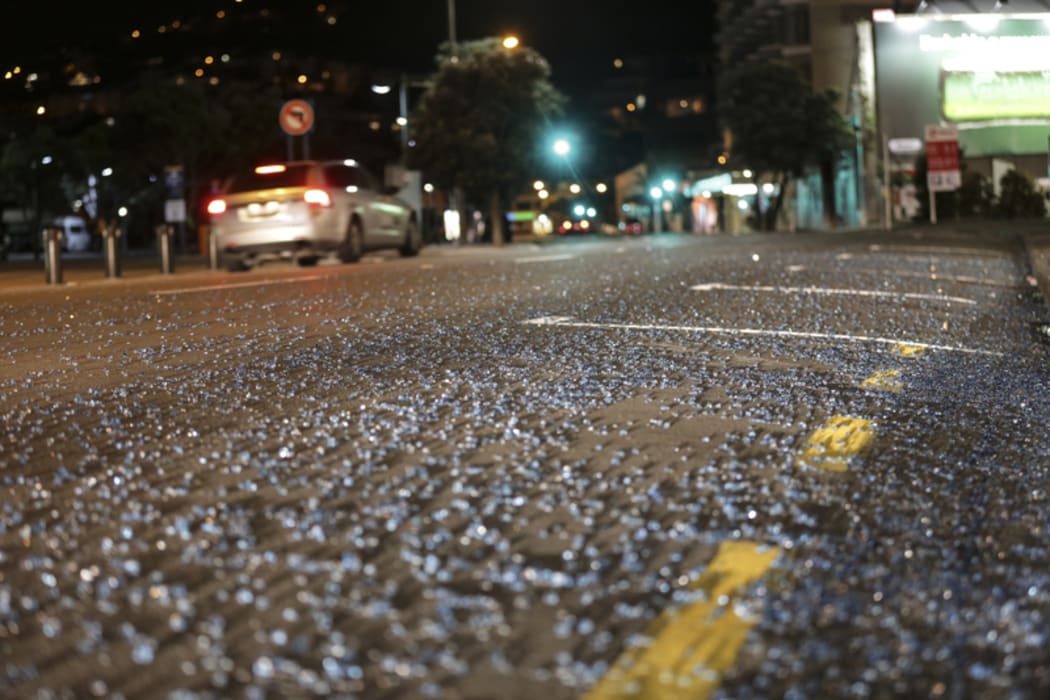Broken glass on Cable St from an apartment building