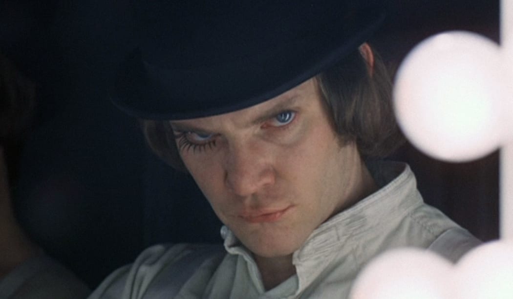 The character Alex (played by Malcolm McDowell) in the film Clockwork Orange.