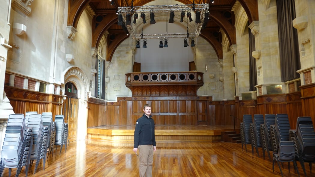 The Arts Centre's chief executive, Andre Lovatt, inside the newly restored Great Hall.