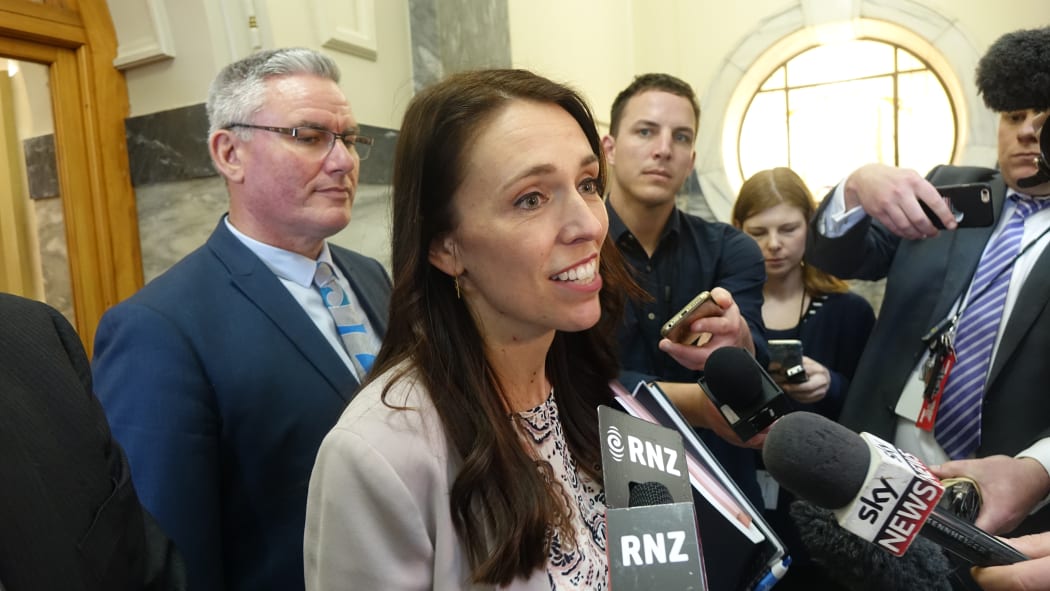 Jacinda Ardern speaking to the media after negotiations with New Zealand First.